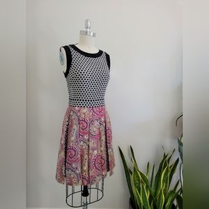 ETRO black, white and colourful patterned pleated dress